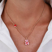 Collana in Metallo con orso rosa e cuore rosso