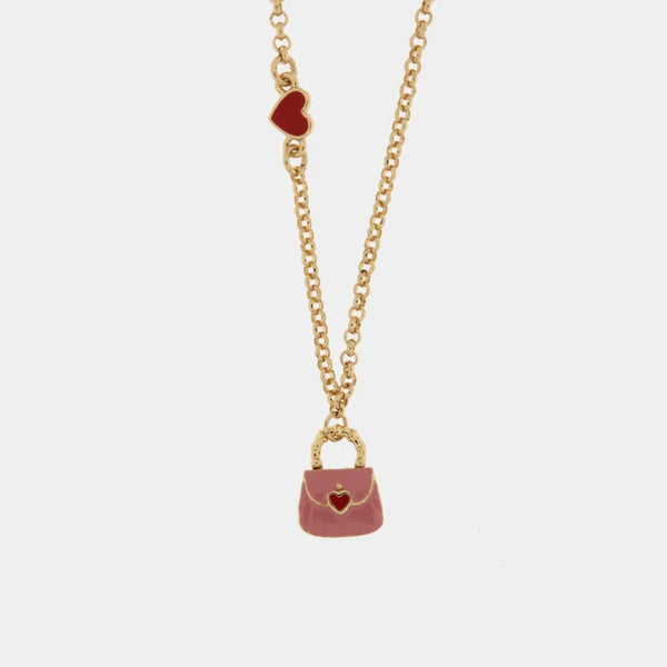 Collana in Metallo con borsa rosa e cuori rossi - BYSIMON gioielli