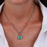 Collana in Metallo con borsa azzurra e cuori rossi - BYSIMON gioielli