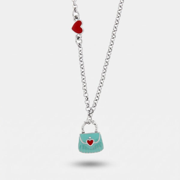 Collana in Metallo con borsa azzurra e cuori rossi - BYSIMON gioielli