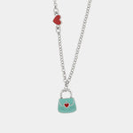 Collana in Metallo con borsa azzurra e cuori rossi - BYSIMON gioielli