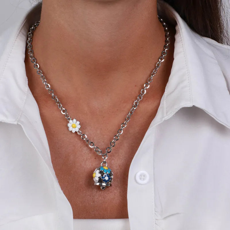 Collana in Metallo campanella con fiori blu - BYSIMON gioielli