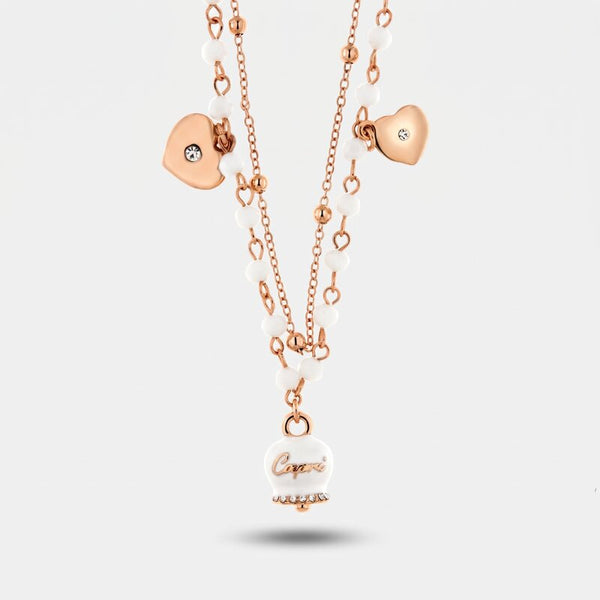 Collana in Metallo multifilo con pietre bianche e campanella Capri bianca