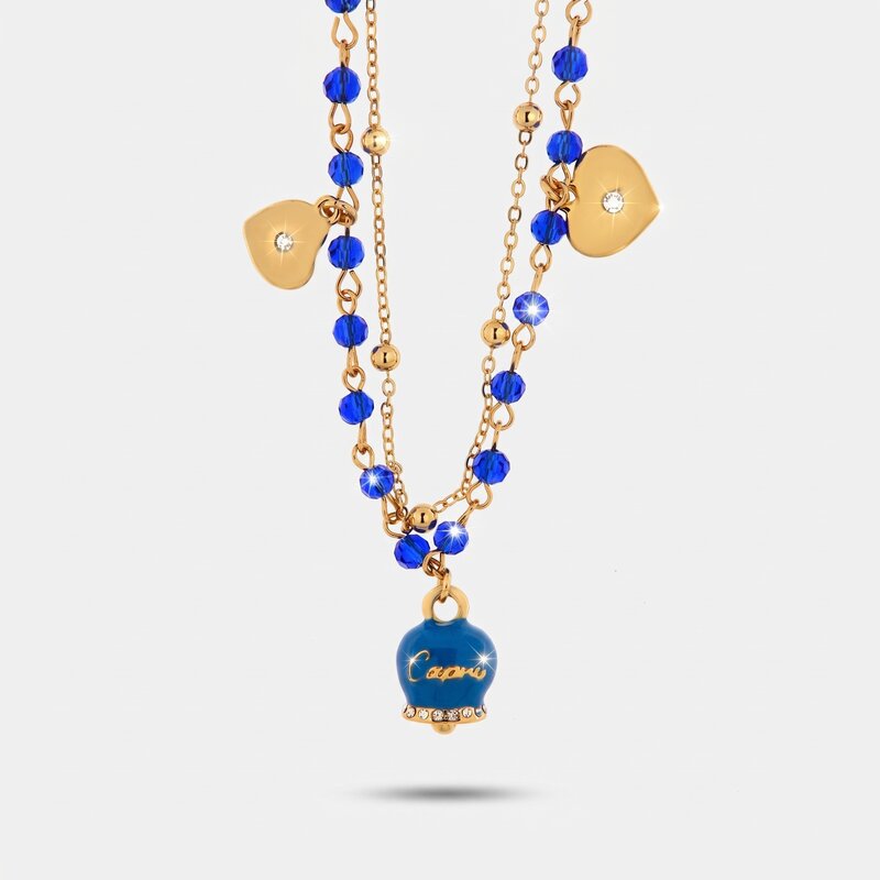 Collana in Metallo multifilo con pietre blu e campanella Capri blu