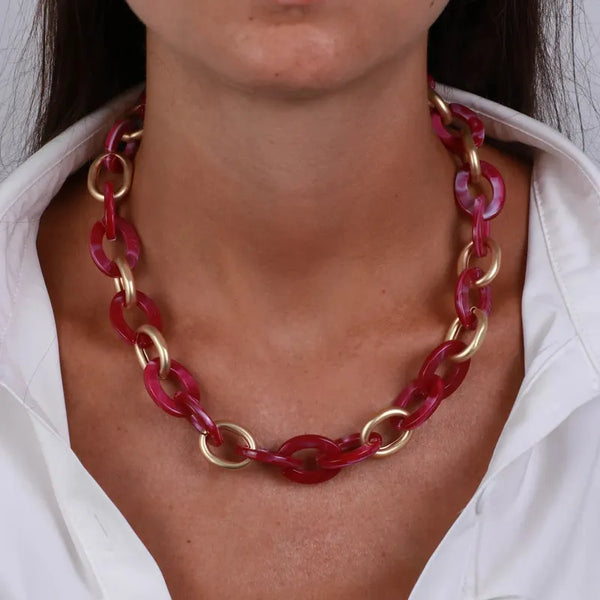 Collana in Metallo con catene a forma rettangolare viola