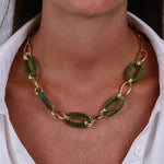 Collana in Metallo con catene a forma rettangolare verdi