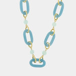 Collana in Metallo con catene a forma rettangolare celeste