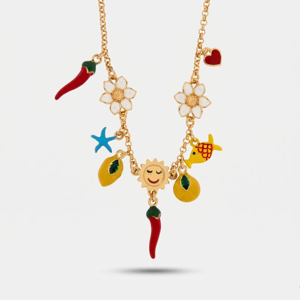 Collana in metallo con limoni cornetti e simboli del Sud Italia | cornetto napoletano | BYSIMON
