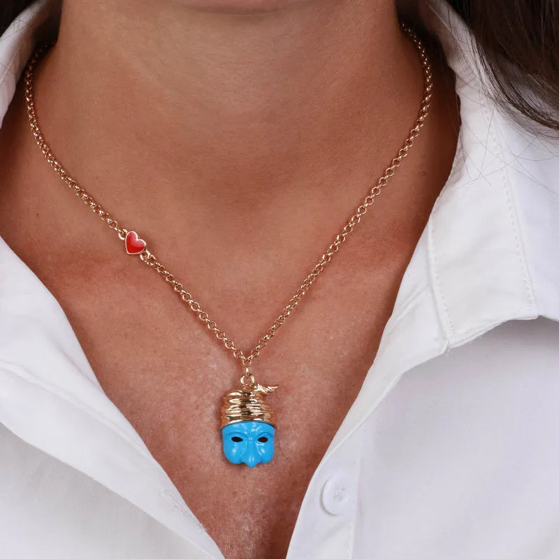 Collana in Metallo con maschera di pulcinella azzurra AMONAPOLI - gioiello BySimon