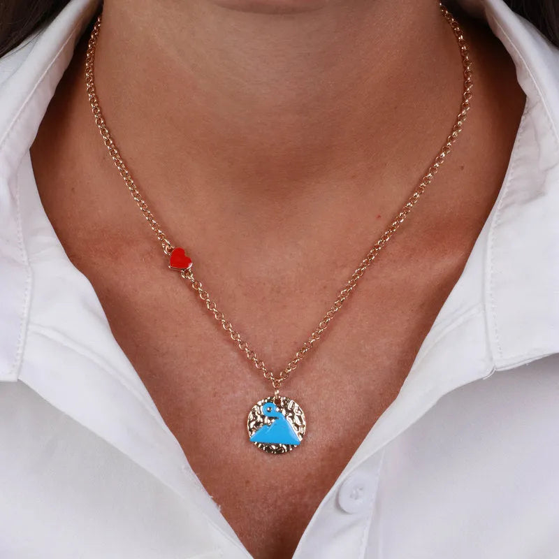 Collana in Metallo con medaglia e disegno Vesuvio azzurro AMONAPOLI - gioiello BySimon