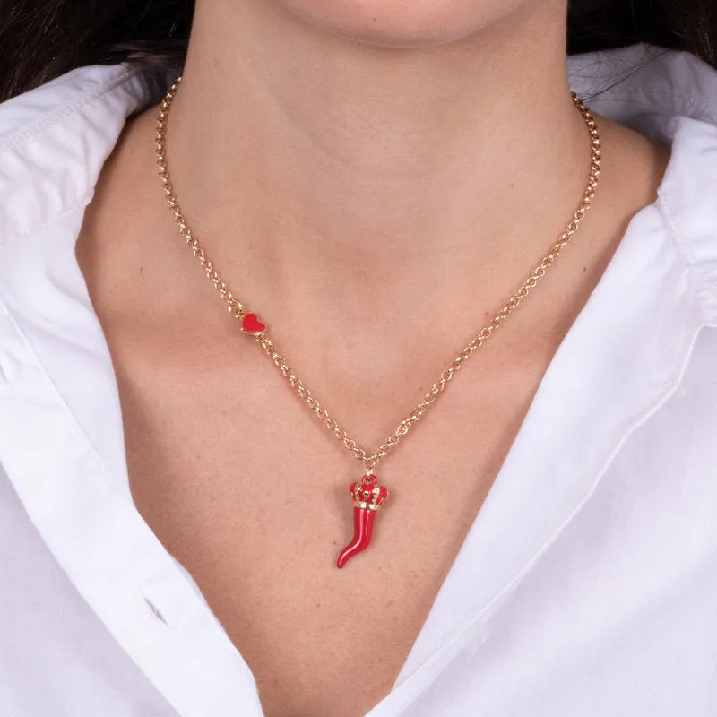 Collana in Metallo con corno rosso e corona - BYSIMON gioielli