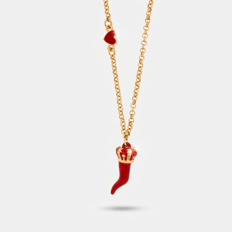 Collana in Metallo con cornetto rosso e corona - BYSIMON gioielli