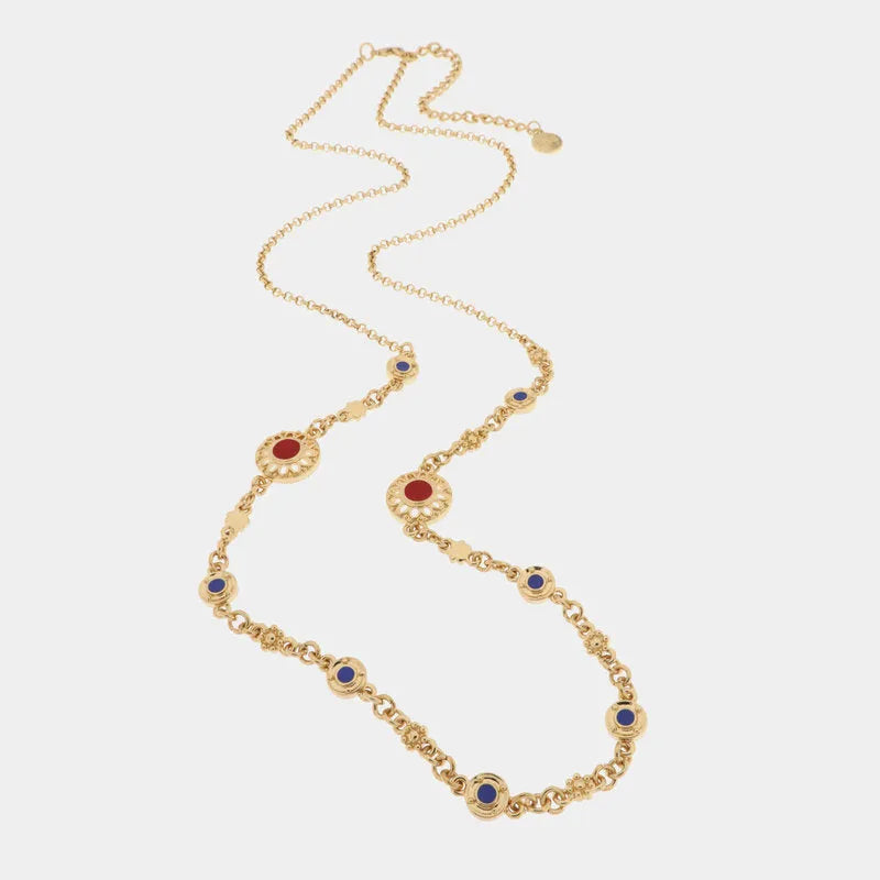 Collana in Metallo in stile antico rosso e blu