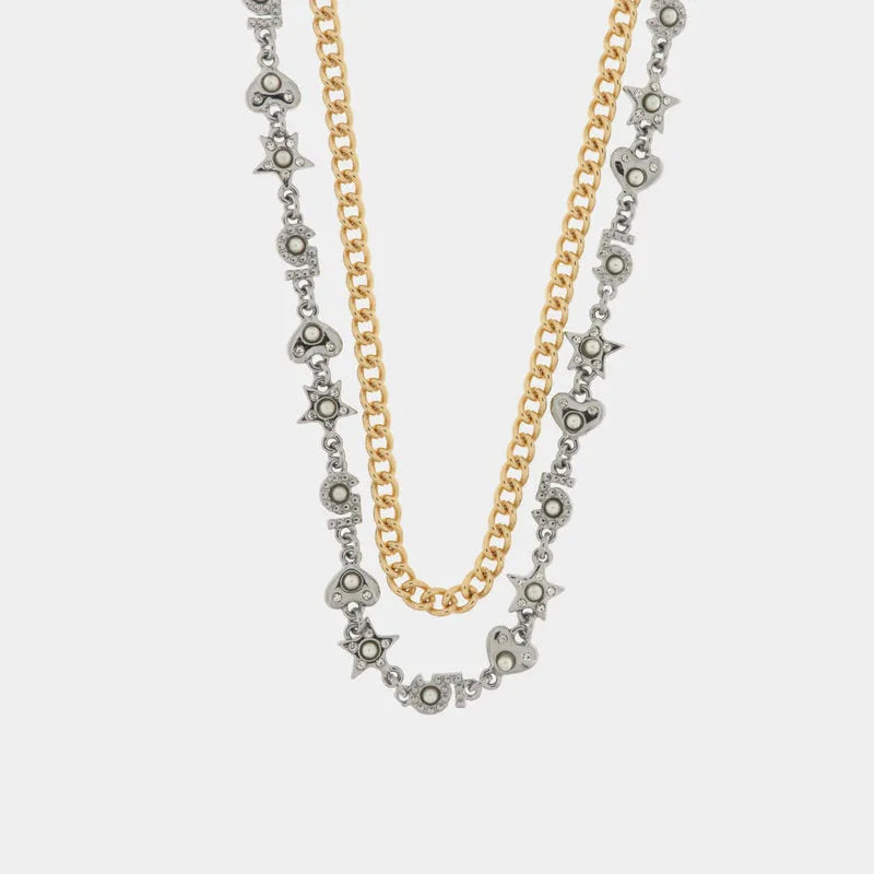 Collana in Metallo doppia catena con stelle e cuori