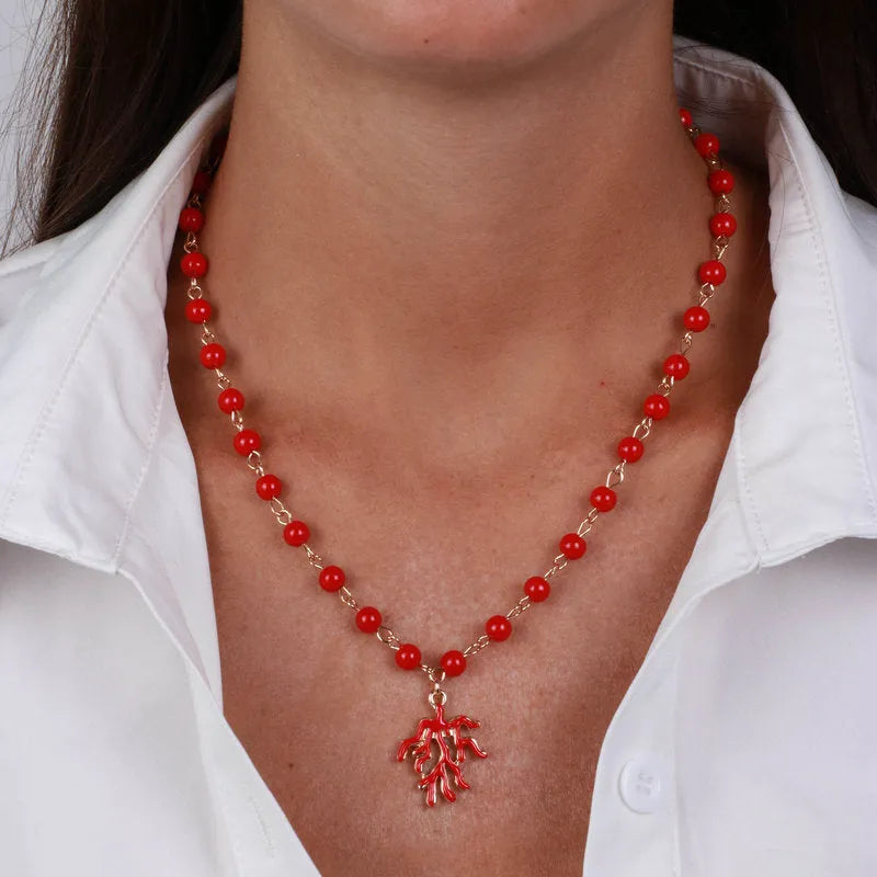 Collana in Metallo con corallo rosso - BYSIMON gioielli