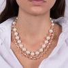 Double chain metal necklace with pink crystals and pearls