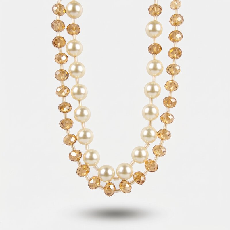 Collana in Metallo doppia catena con cristalli rosa e perle - BYSIMON gioielli
