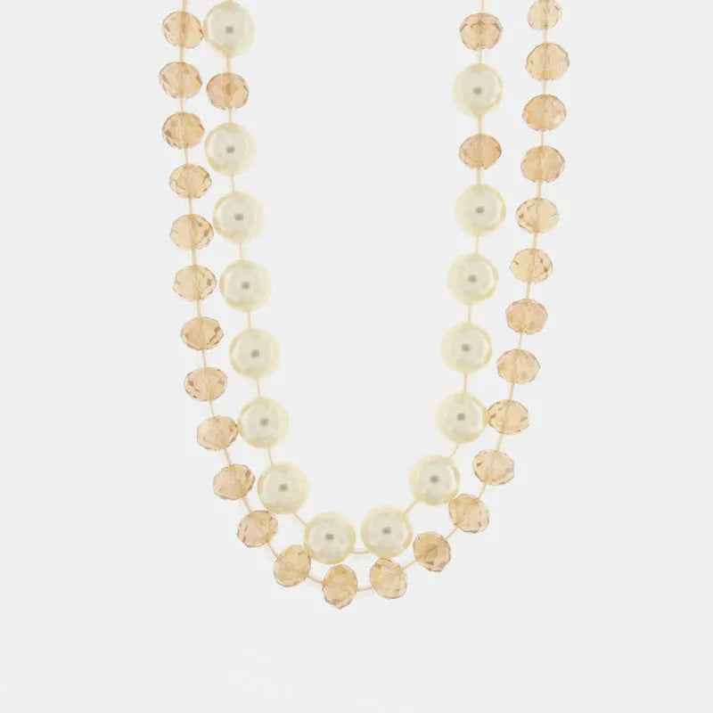 Collana in Metallo doppia catena con cristalli rosa e perle
