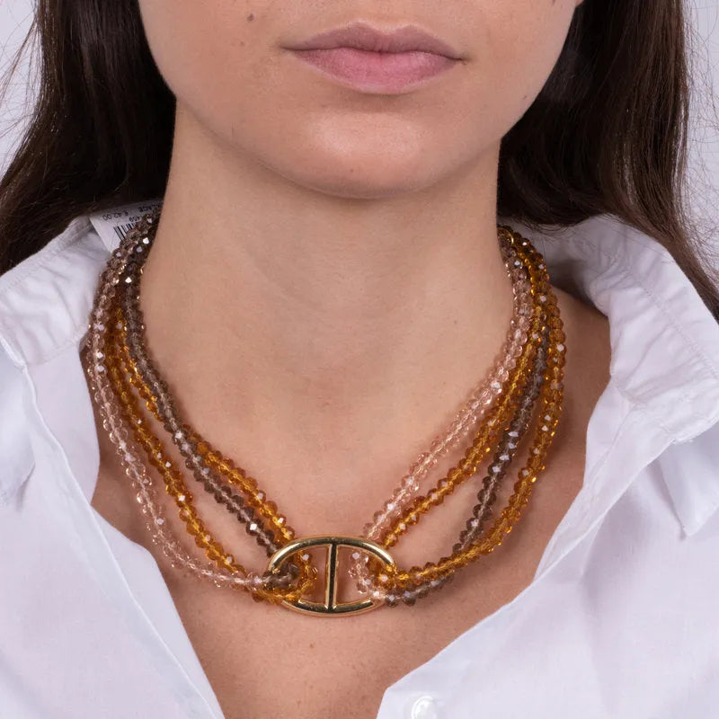 Collana in Metallo multifilo con pietre gialle - BYSIMON gioielli