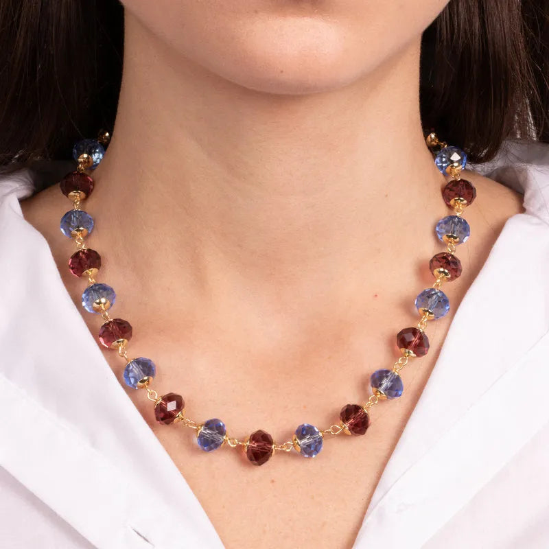Collana in Metallo con cristalli azzurri e rossi - BYSIMON gioielli
