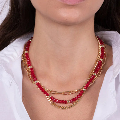 Collana in Metallo multifilo con pietre e catene - BYSIMON gioielli