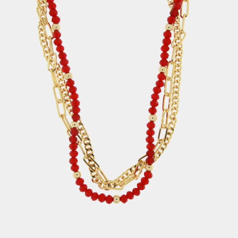 Collana in Metallo multifilo con pietre e catene - BYSIMON gioielli