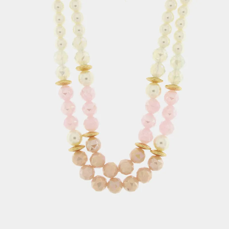 Collana in Metallo doppia catena con cristalli e perle - BYSIMON gioielli