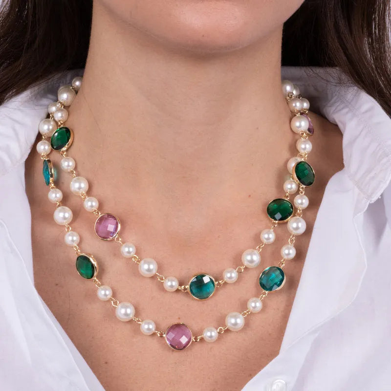 Collana in Metallo con cristalli e perle - BYSIMON gioielli