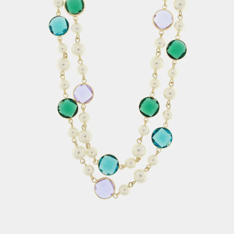 Collana in Metallo con cristalli e perle - BYSIMON gioielli