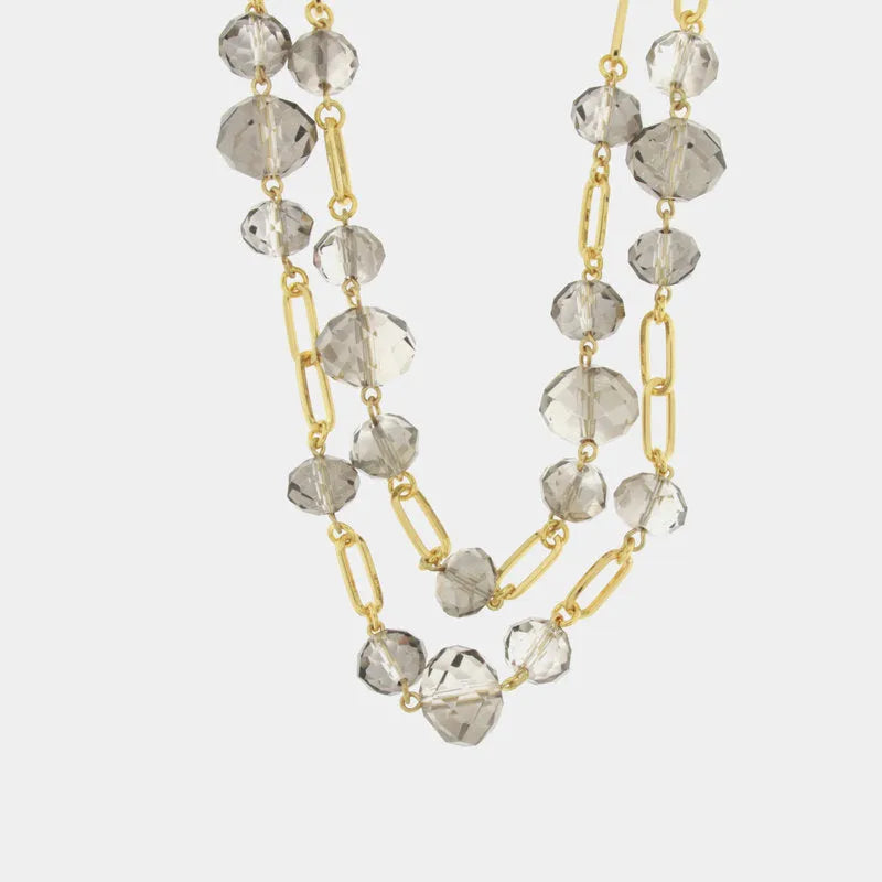Collana in Metallo doppia catena con cristalli - BYSIMON gioielli