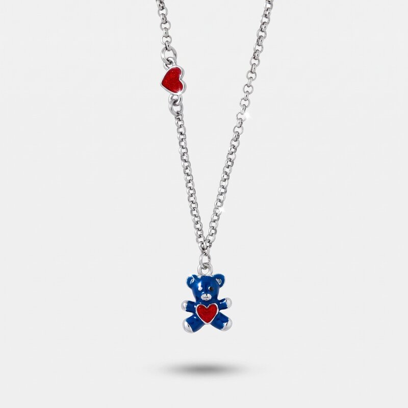 Collana in Metallo con orso blu e cuore rosso - BYSIMON gioielli