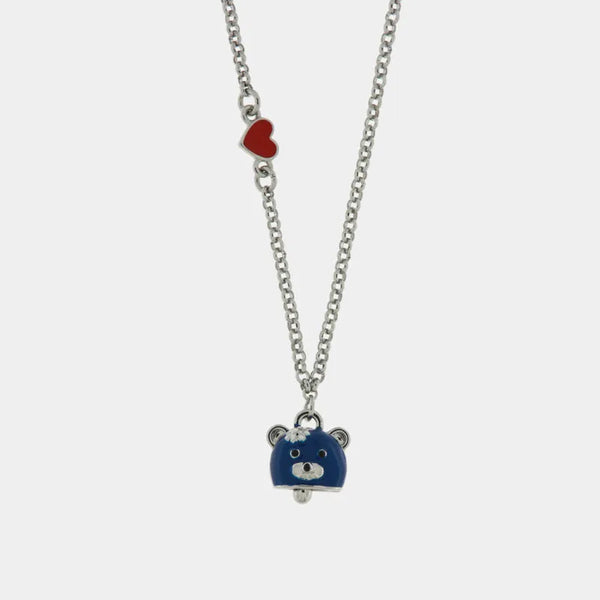 Collana in Metallo con campanella a forma di orso blu e cuore rosso - BYSIMON gioielli
