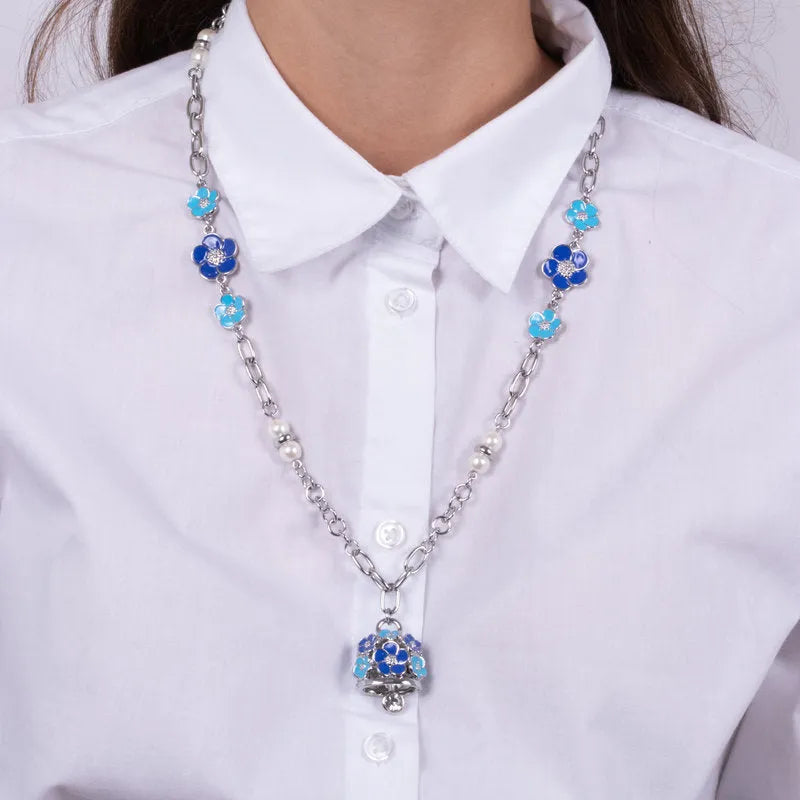 Collana in Metallo campanella con fiori blu