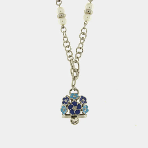 Collana lunga in Metallo campanella con fiori blu