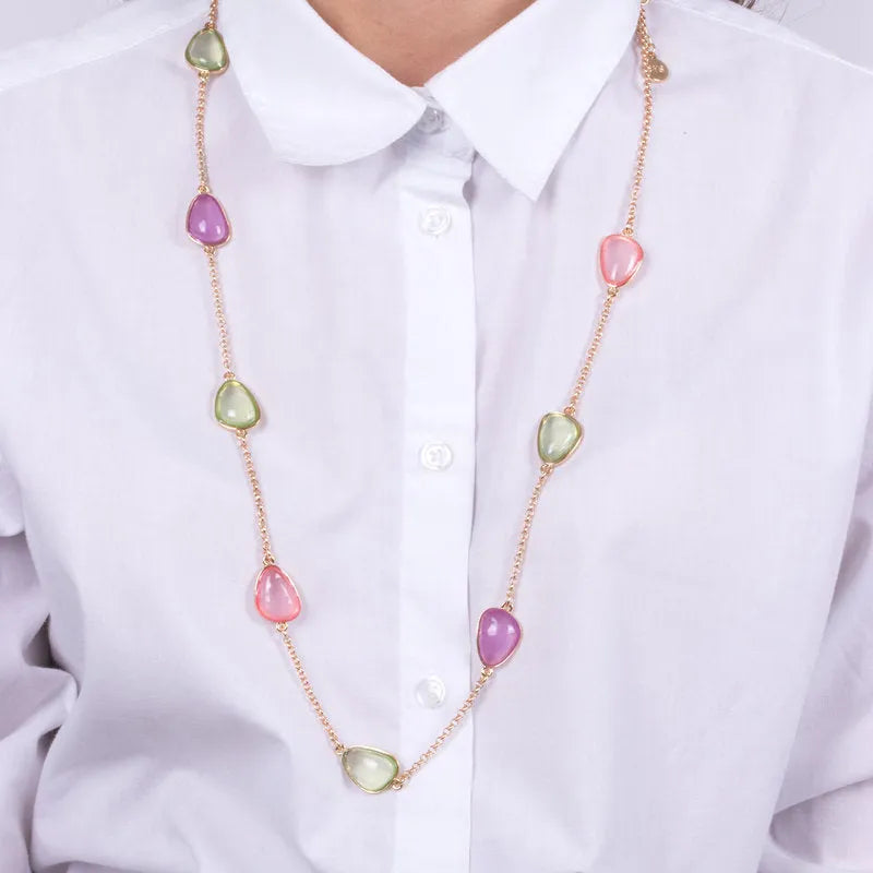 Metal necklace with multicolored stones
