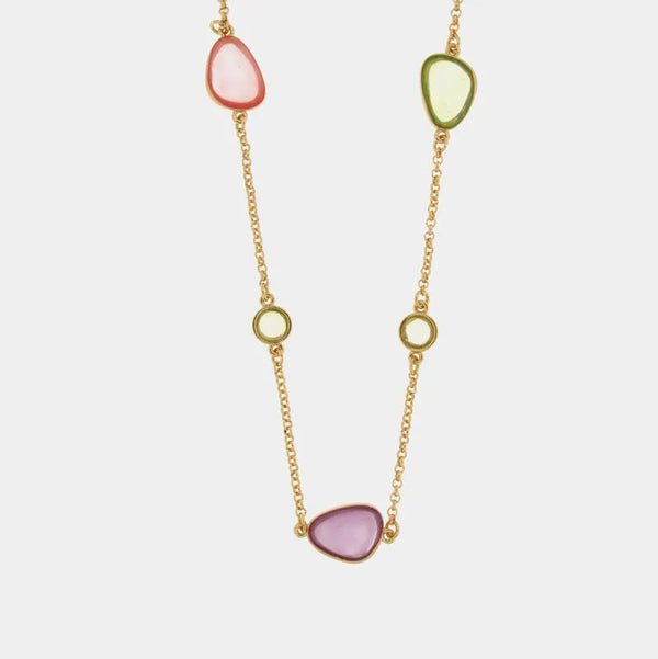 Collana in Metallo con pietre rosa e verdi a forma di goccia - BYSIMON gioielli