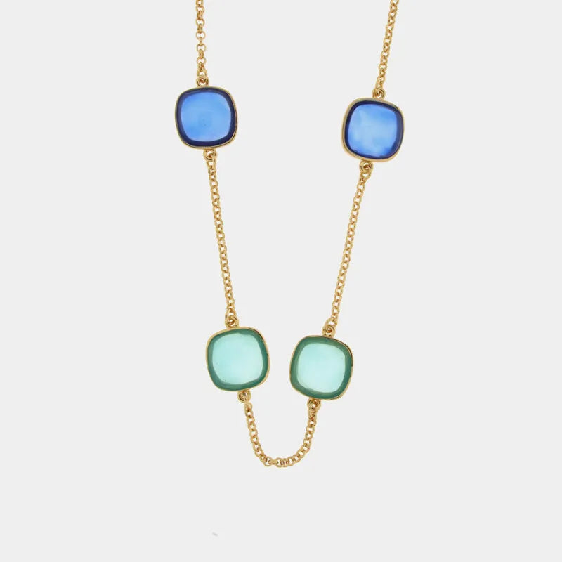 Collana in Metallo con pietre blu quadrate - BYSIMON gioielli