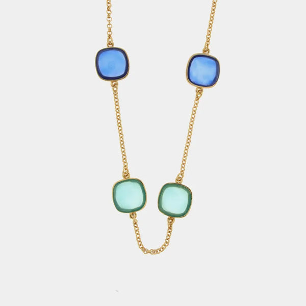 Collana in Metallo con pietre blu quadrate - BYSIMON gioielli