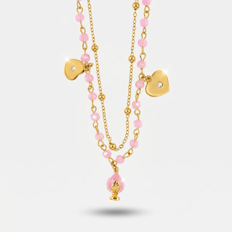 Collana in Metallo con perle e pumo portafortuna smaltato color bianco BYS - gioiello BySimon