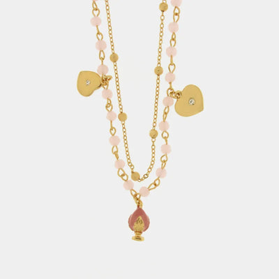 Collana in Metallo con perle e pumo portafortuna smaltato color bianco BYS - gioiello BySimon