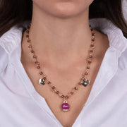 Collana in Metallo multifilo con campanella e pietre viola