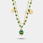 Collana in Metallo multifilo con campanella e pietre verdi