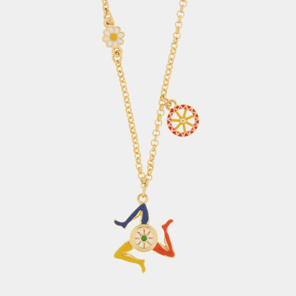 Collana in Metallo con trinacria e ruota carretto - BYSIMON gioielli