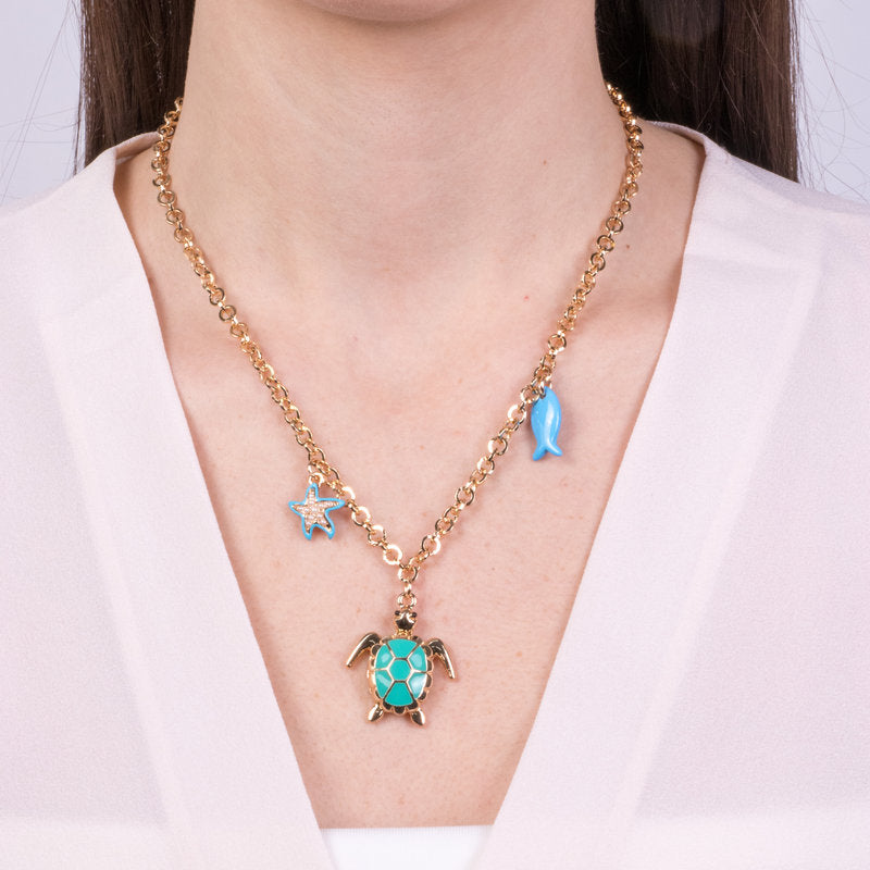 Collana in Metallo con tartaruga verde, pesce e stella marina SICILY - gioiello BySimon