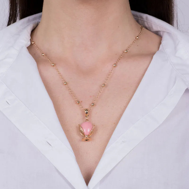 Collana in Metallo con pumo rosa - BYSIMON gioielli