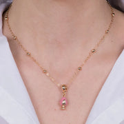 Collana in Metallo con pumo rosa
