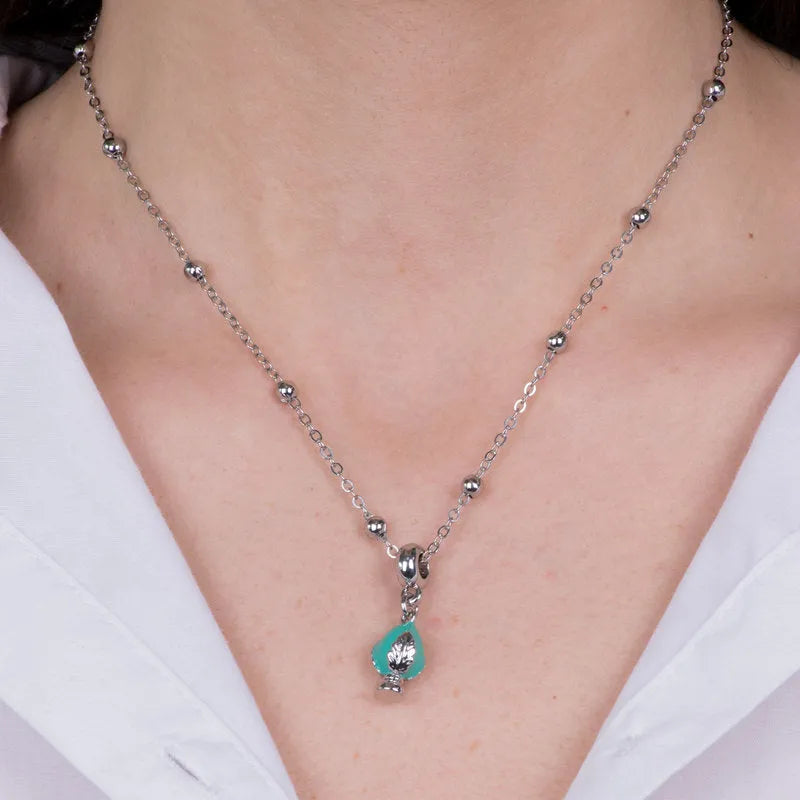 Collana in Metallo con pumo verde acqua - BYSIMON gioielli