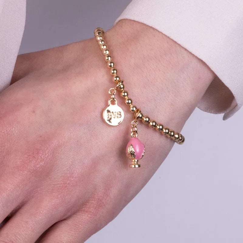 Bracciale in Metallo con pumo rosa - BYSIMON gioielli