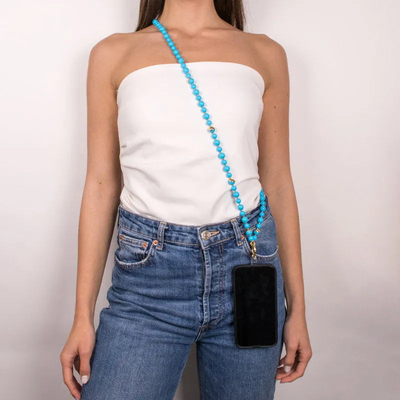 Catena per Cellulare  con perle azzurre  sintetiche