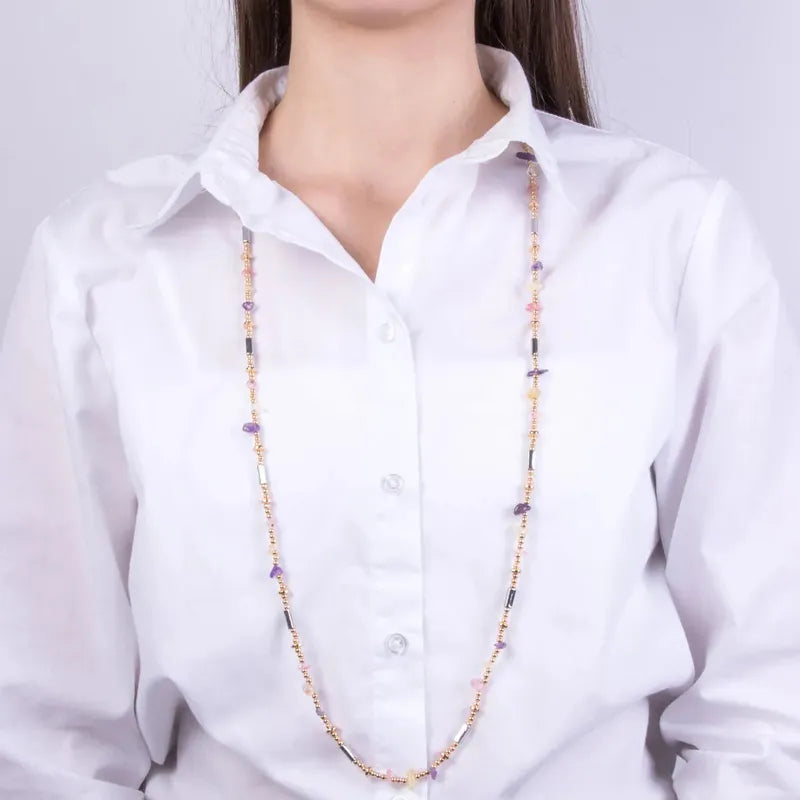 Collana in Metallo con cristalli e pietre viola